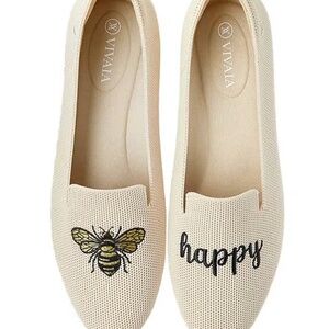 NEW VIVAIA Audrey Stretch Knit Bee Happy Loafers Euro 39 Cream Ivory